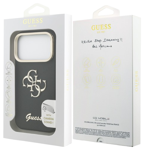 GUESS CARCASA GRAINED 4G SOPORTE CAMARA IPHONE 17 PRO NEGRO