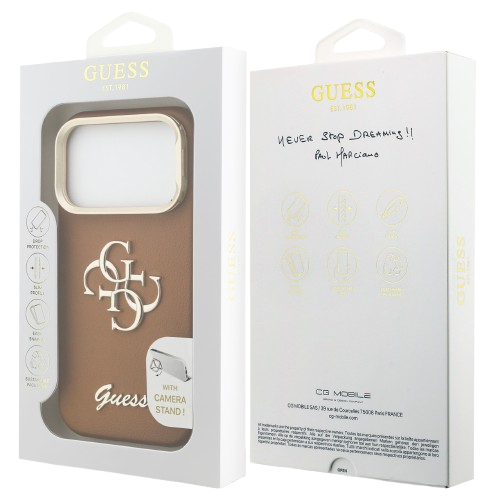 GUESS CARCASA GRAINED 4G SOPORTE CAMARA IPHONE 17 PRO MARRON