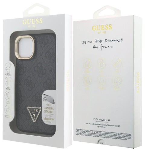 GUESS CARCASA MAGSAFE 4G TRIANGLE SOPORTE CAMARA IPHONE 14 NEGRO