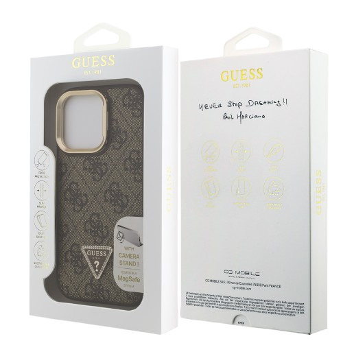 GUESS CARCASA MAGSAFE 4G TRIANGLE SOPORTE CAMARA IPHONE 16 PRO MAX MARRON