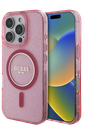GUESS CARCASA MAGSAFE GLITTER PEARL STRAP IPHONE 16 PRO ROSA