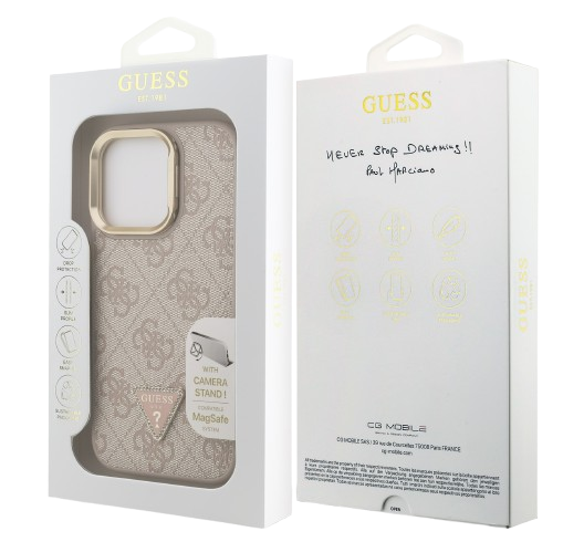 GUESS CARCASA MAGSAFE 4G TRIANGLE SOPORTE CAMARA IPHONE 15 PRO MAX ROSA