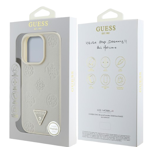 GUESS CARCASA MAGSAFE GRAINED PEONY TRIANGLE IPHONE 16 PRO BEIGE