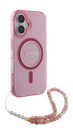 GUESS CARCASA MAGSAFE GLITTER PEARL STRAP IPHONE 16 ROSA