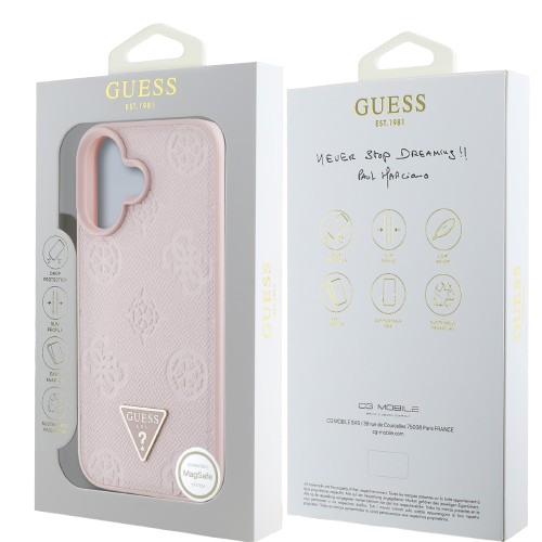 GUESS CARCASA MAGSAFE GRAINED PEONY TRIANGLE IPHONE 16 ROSA