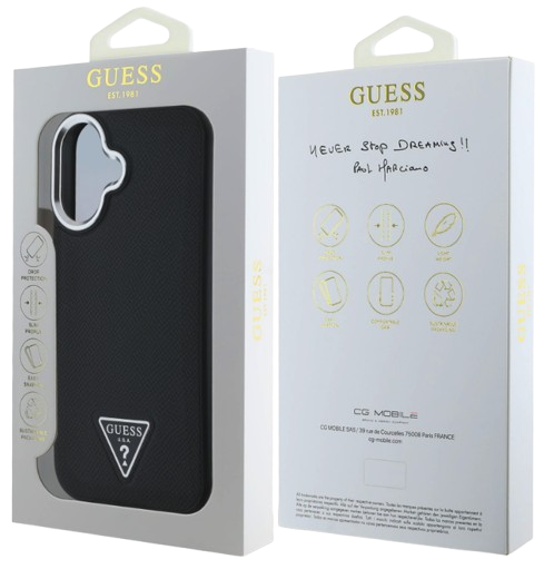 GUESS CARCASA GRAINED MAGSAFE TRIANGLE LOGO IPHONE 16 NEGRO