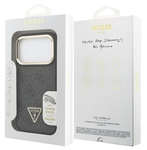 GUESS CARCASA MAGSAFE 4G TRIANGLE SOPORTE CAMARA IPHONE 17 PRO NEGRO