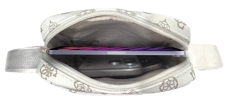 GUESS BANDOLERA 8" PEONY SCRIPT BLANCO