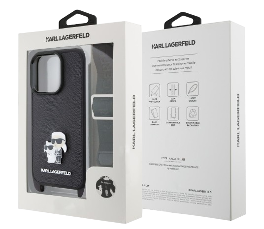 KARL LAGERFELD CARCASA K&C PIN CROSSBODY STRAP IPHONE 16 PRO NEGRO