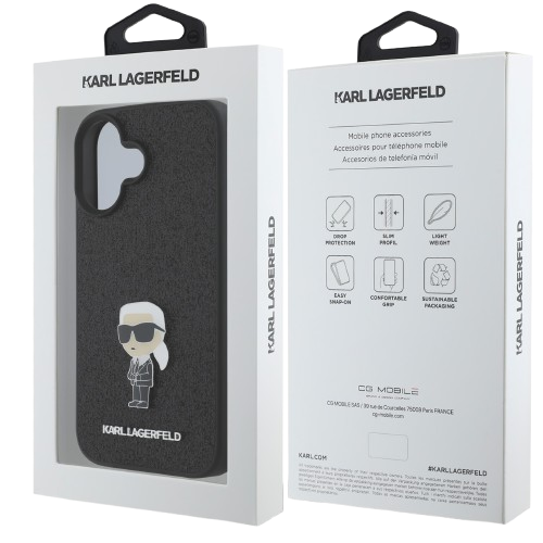 KARL LAGERFELD CARCASA GLITTER PIN IPHONE 16 PLUS NEGRO