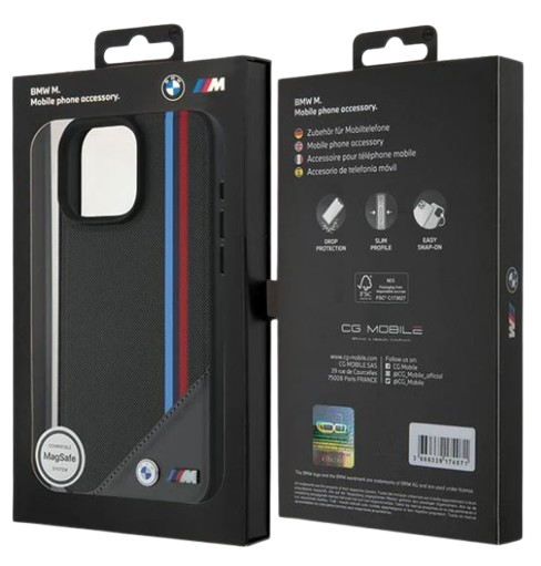 BMW CARCASA MAGSAFE MESH TRICOLOR IPHONE 16 NEGRO