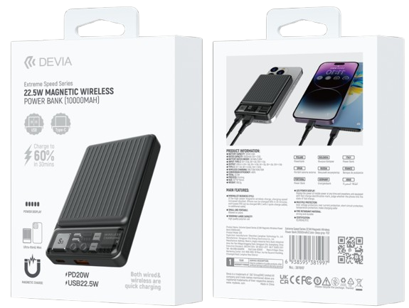 DEVIA BATERIA AUXILIAR MAGNETICA EXTREME 10000mAh 22.5W GRIS