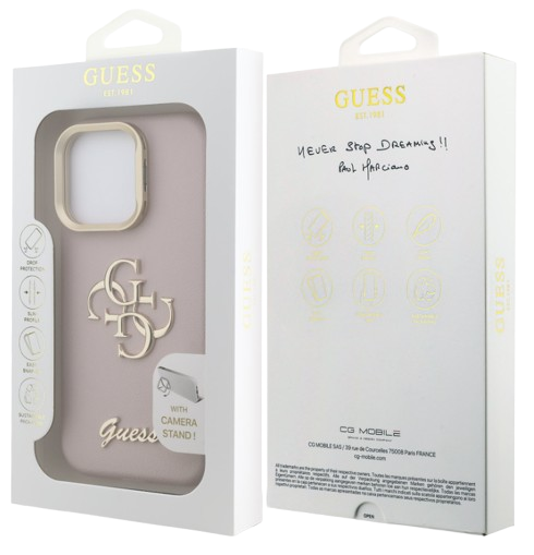 GUESS CARCASA GRAINED 4G SOPORTE CAMARA IPHONE 15 PRO MAX ROSA