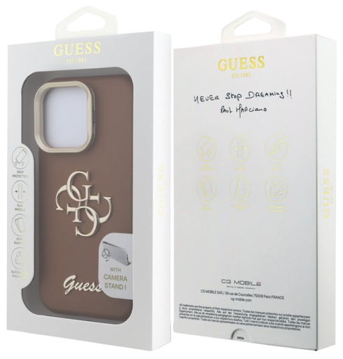 GUESS CARCASA GRAINED 4G SOPORTE CAMARA IPHONE 15 MARRON (copia)