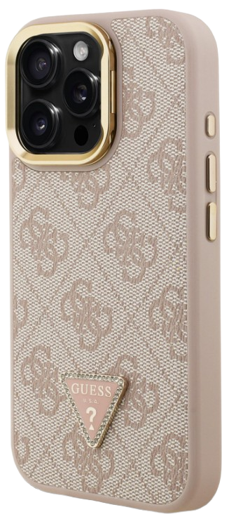 GUESS CARCASA MAGSAFE TRIANGLE 4G SOPORTE CAMARA IPHONE 15 PRO ROSA
