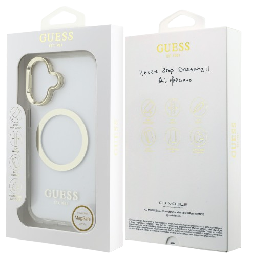 GUESS CARCASA MAGSAFE SOPORTE CAMARA IPHONE 16 DORADO