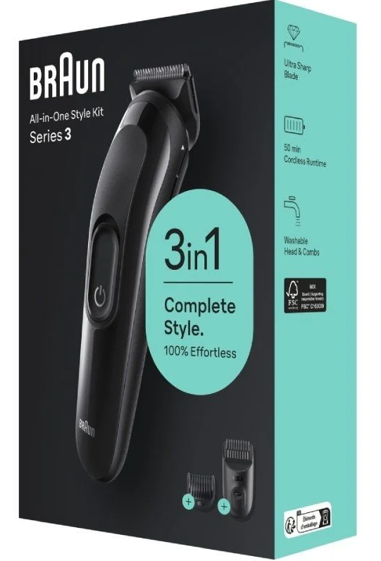 BRAUN CORTABARBAS 3 EN 1 / CON BATERIA / 2 ACCESORIOS