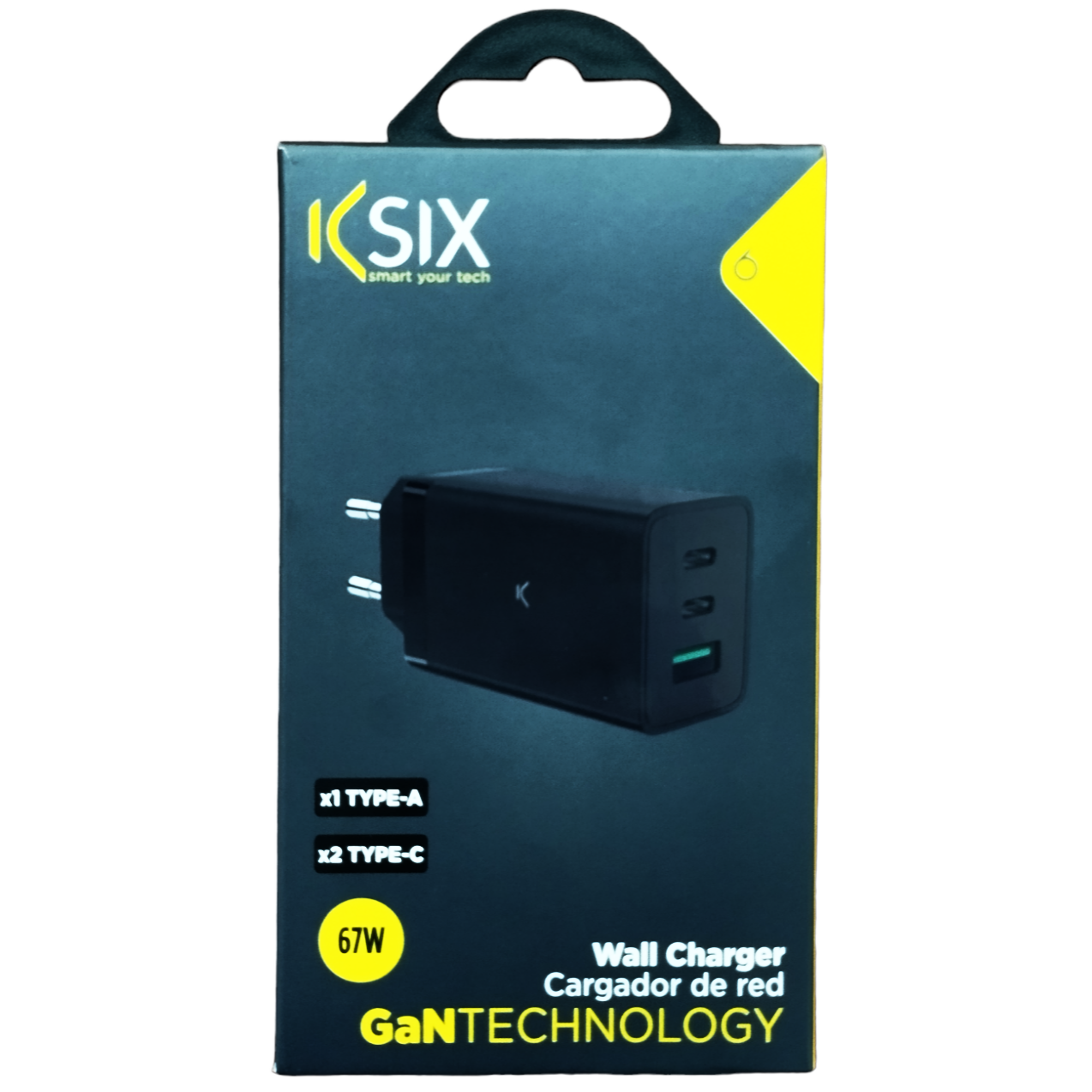 KSIX CARGADOR 67 W, Multipuerto 2 X Usb-C + 1 X USB NEGRO