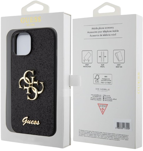 GUESS CARCASA GLITTER 4G IPHONE 16 NEGRO