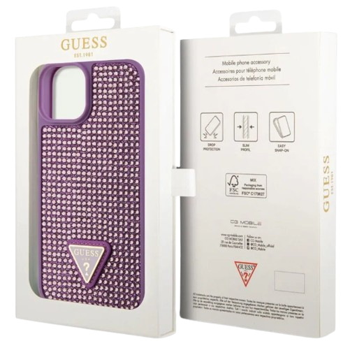 GUESS CARCASA RHINESTONE IPHONE 15 LILA