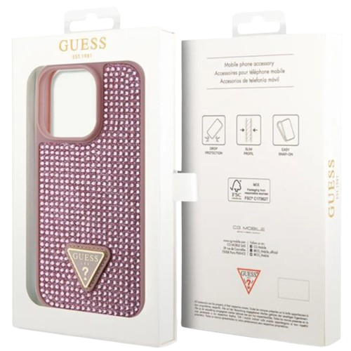 GUESS CARCASA RHINESTONE IPHONE 15 PRO ROSA