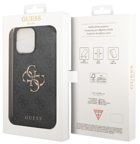 GUESS carcasa 4G METAL LOGO IPHONE 15 PRO GRIS