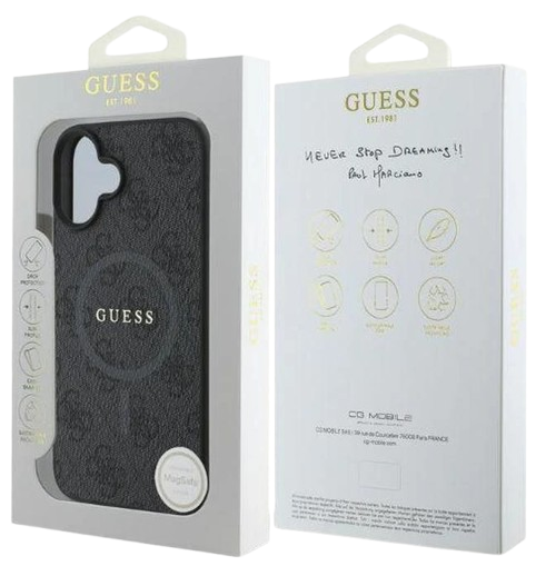 GUESS CARCASA MAGSAFE RING CLASSIC LOGO IPHONE 16 PLUS NEGRO