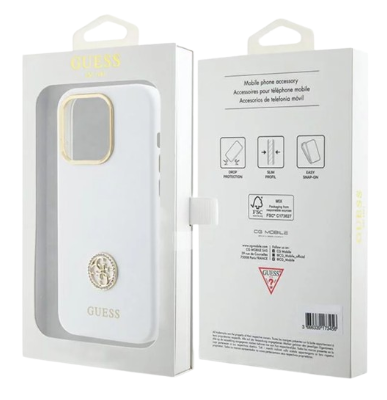 GUESS CARCASA SILICONE STRASS IPHONE 16 BLANCO