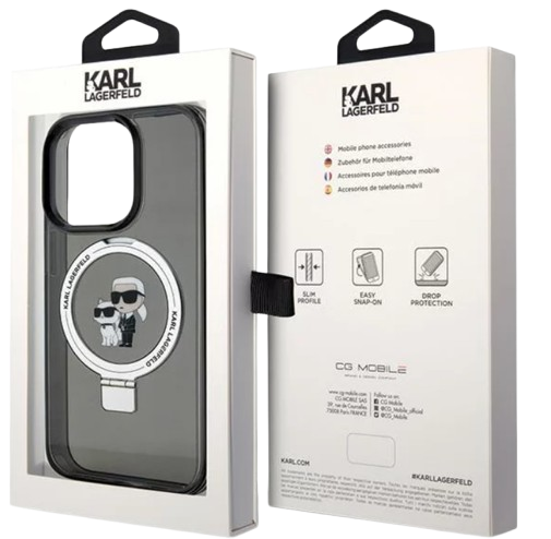 KARL LAGERFELD CARCASA MAGSAFE RINGSTAND KC IPHONE 16 NEGRO