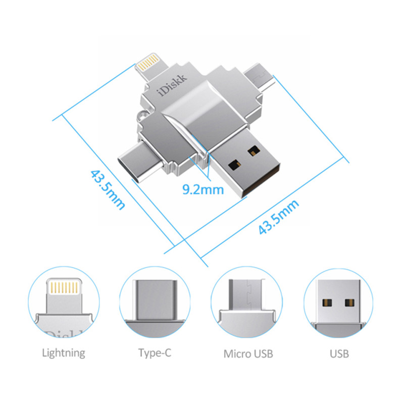 IDISKK R004 Lector 4 EN 1 USB/USB-C/LIGHTNING/MICRO USB