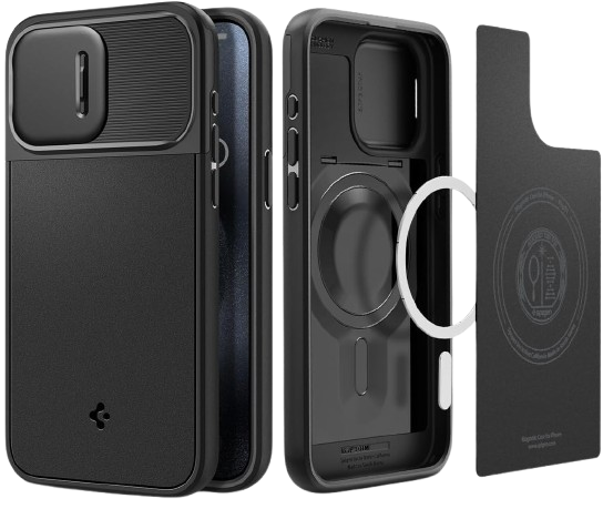 SPIGEN CARCASA OPTIK ARMOR MAGSAFE IPHONE 15 PRO MAX NEGRO