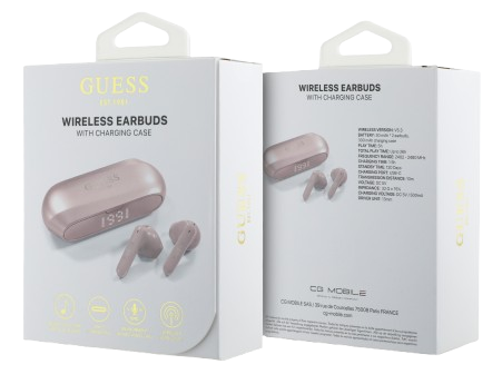 GUESS AURICULAR TWS METALLIC LOGO ROSA