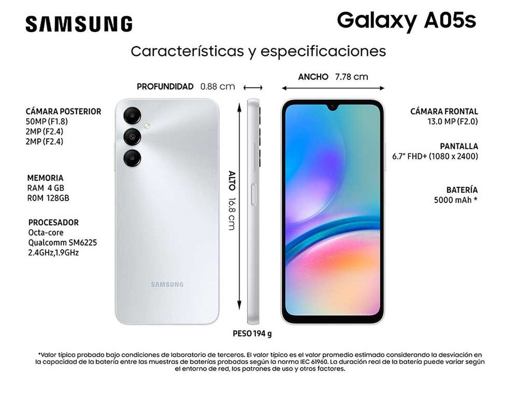 SMARTPHONE SAMSUNG GALAXY A05s 4GB/ 128GB/ 6.7"/ NEGRO