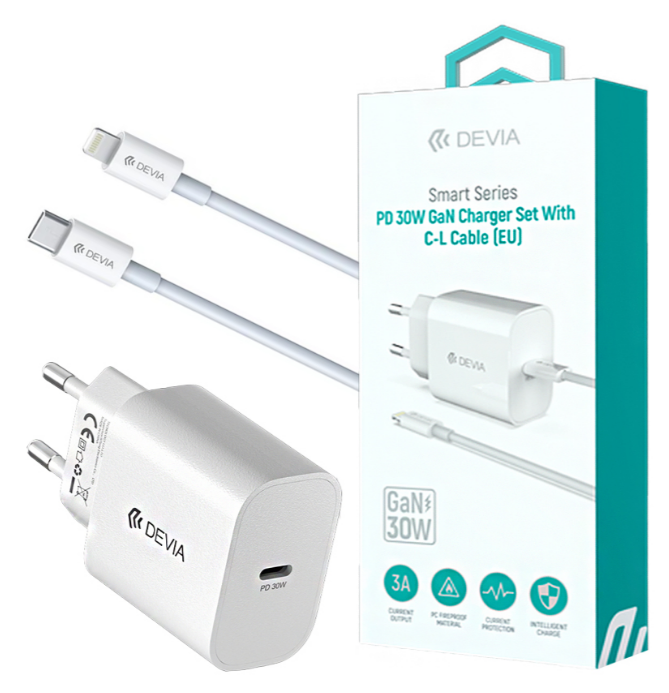 DEVIA CARGADOR SMART PD 30W LIGHTNING - USBc 1M BLANCO