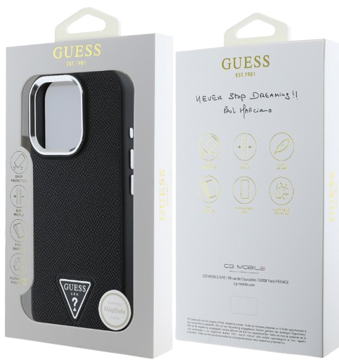 GUESS CARCASA MAGSAFE GRAINED TRIANGLE LOGO IPHONE 16 PRO NEGRO