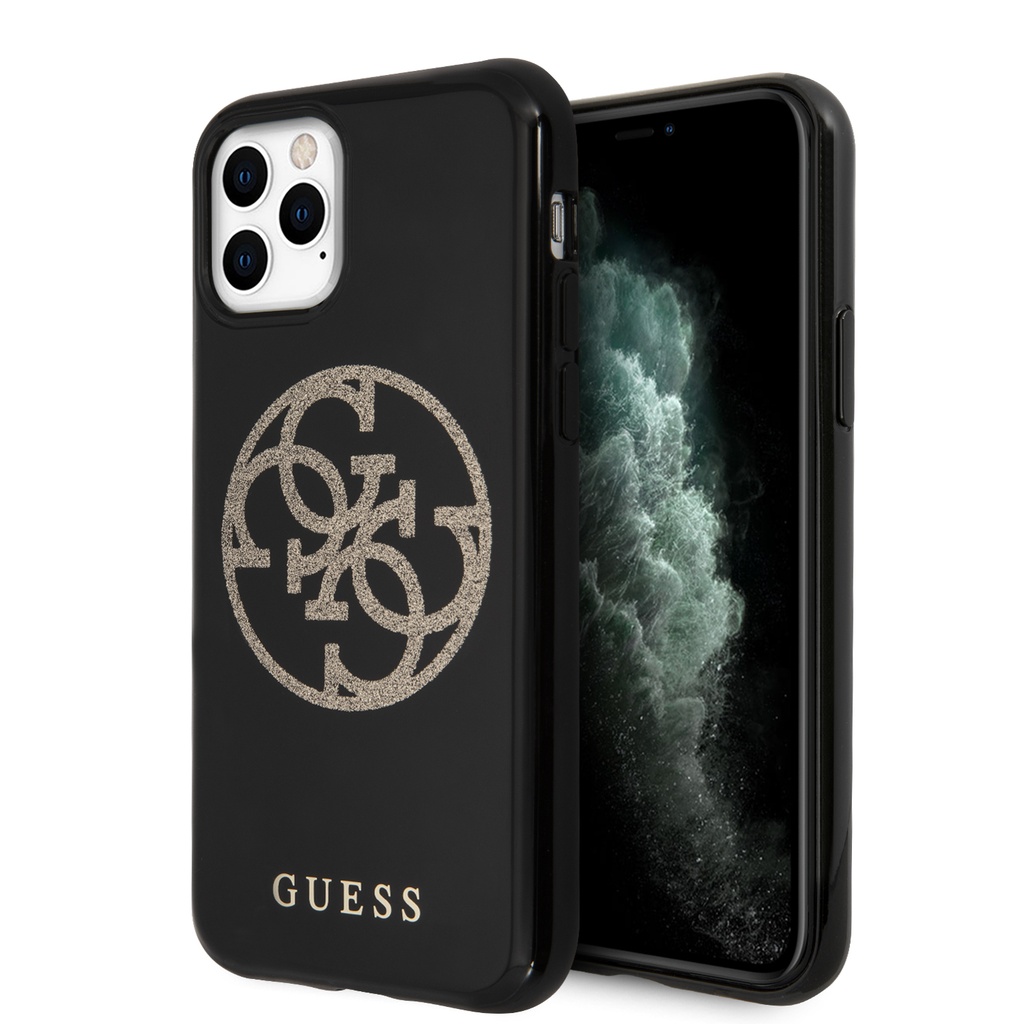 GUESS CARCASA GLITTER 4G IPHONE 11 PRO / X / Xs NEGRO