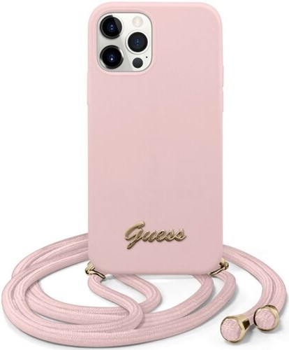 GUESS carcasa 'SILICONE METAL' IPhone 12 MINI con colgante ROSA