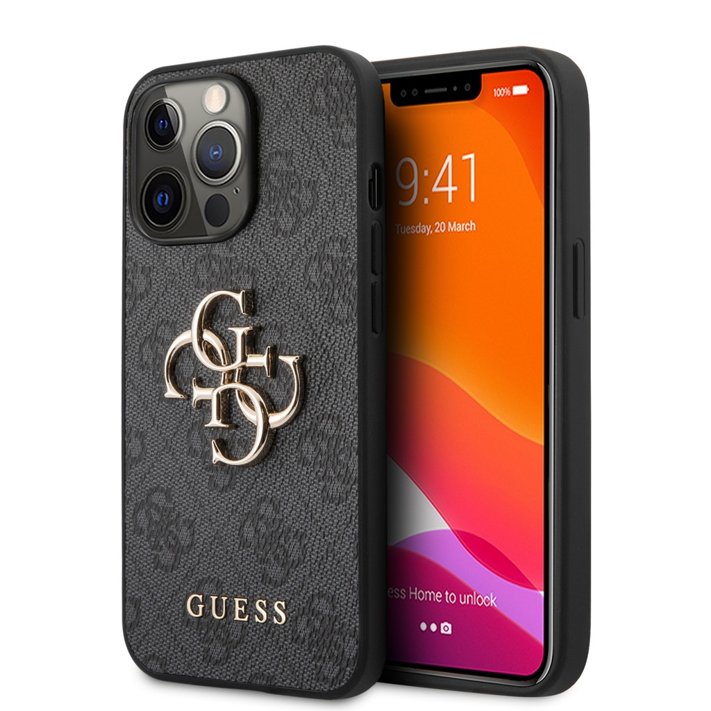 GUESS CARCASA METAL LOGO IPHONE 13 PRO MAX GRIS