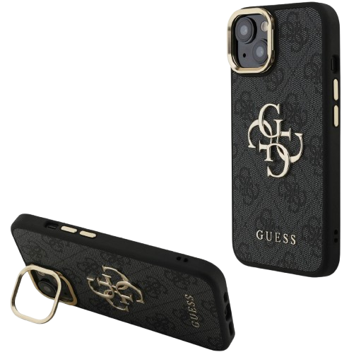 GUESS CARCASA 4G SOPORTE CAMARA IPHONE 15 NEGRO