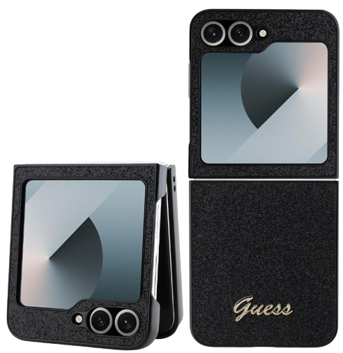 [GUHCZF6HGGSHK] GUESS CARCASA GLITTER METAL LOGO SAMSUNG FLIP 6 NEGRO