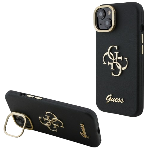GUESS CARCASA GRAINED 4G SOPORTE CAMARA IPHONE 15 NEGRO