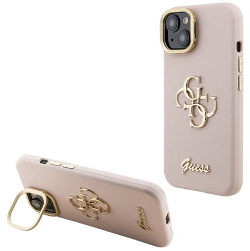 GUESS CARCASA GRAINED 4G SOPORTE CAMARA IPHONE 15 ROSA