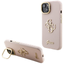GUESS CARCASA GRAINED 4G SOPORTE CAMARA IPHONE 15 ROSA