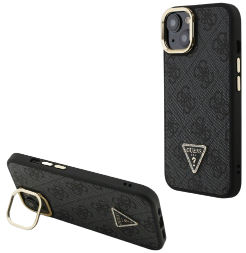 GUESS CARCASA MAGSAFE 4G TRIANGLE SOPORTE CAMARA IPHONE 15 NEGRO