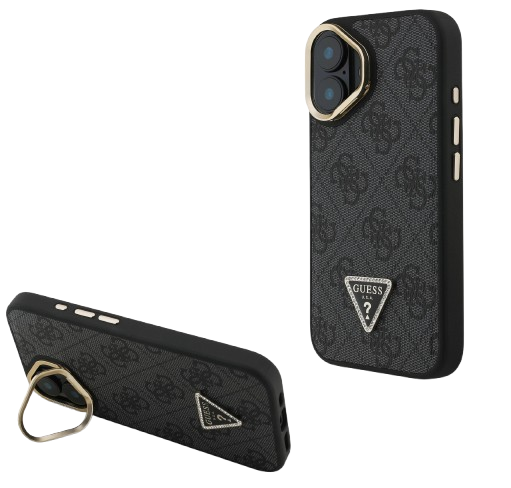 [GUHMP16SPCS4GPTK] GUESS CARCASA MAGSAFE 4G TRIANGLE SOPORTE CAMARA IPHONE 16 NEGRO