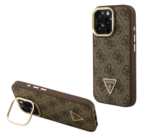 GUESS CARCASA MAGSAFE 4G TRIANGLE SOPORTE CAMARA IPHONE 16 PRO MARRON