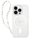GUESS CARCASA MAGSAFE GLITTER PEARL STRAP IPHONE 16 PRO TRANSPARENTE