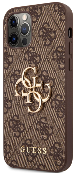 [GUHCP12M4GMGBR] GUESS CARCASA METAL LOGO IPHONE 12 / 12 PRO MARRON