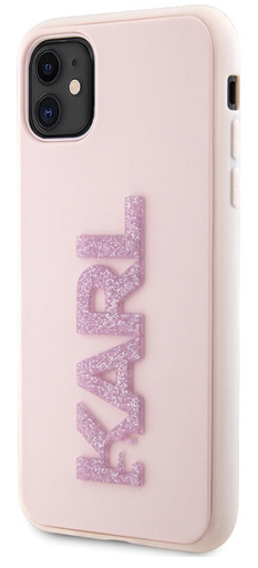 KARL LAGERFELD CARCASA 3D LOGO GLITTER IPHONE 15 PLUS ROSA