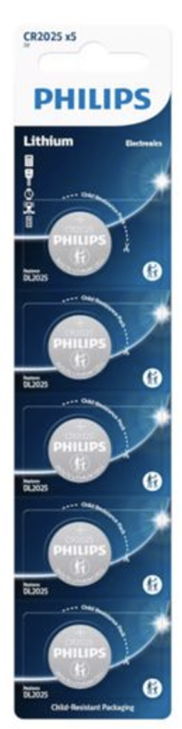 PHILIPS 5 PILAS DE BOTON CR2025 3V